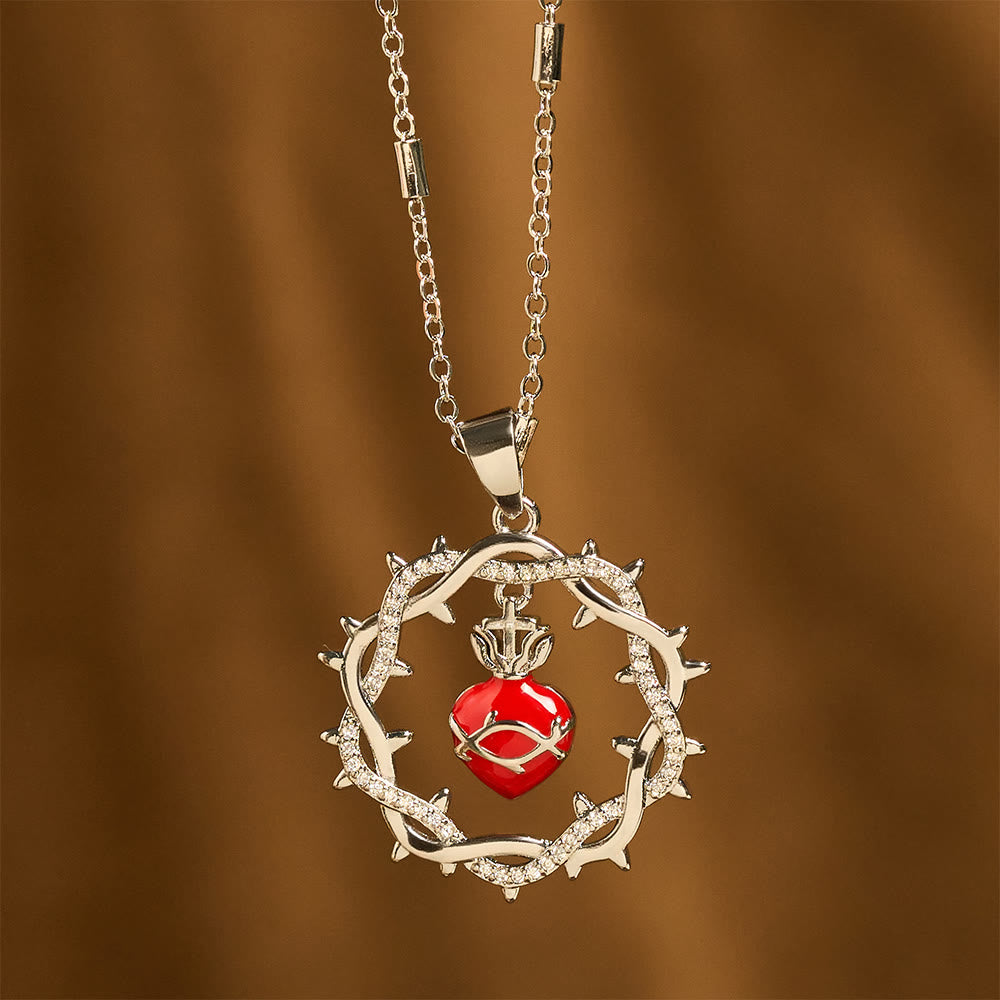 Thorn-Wreathed Sacred Heart Dual-Tone Necklace