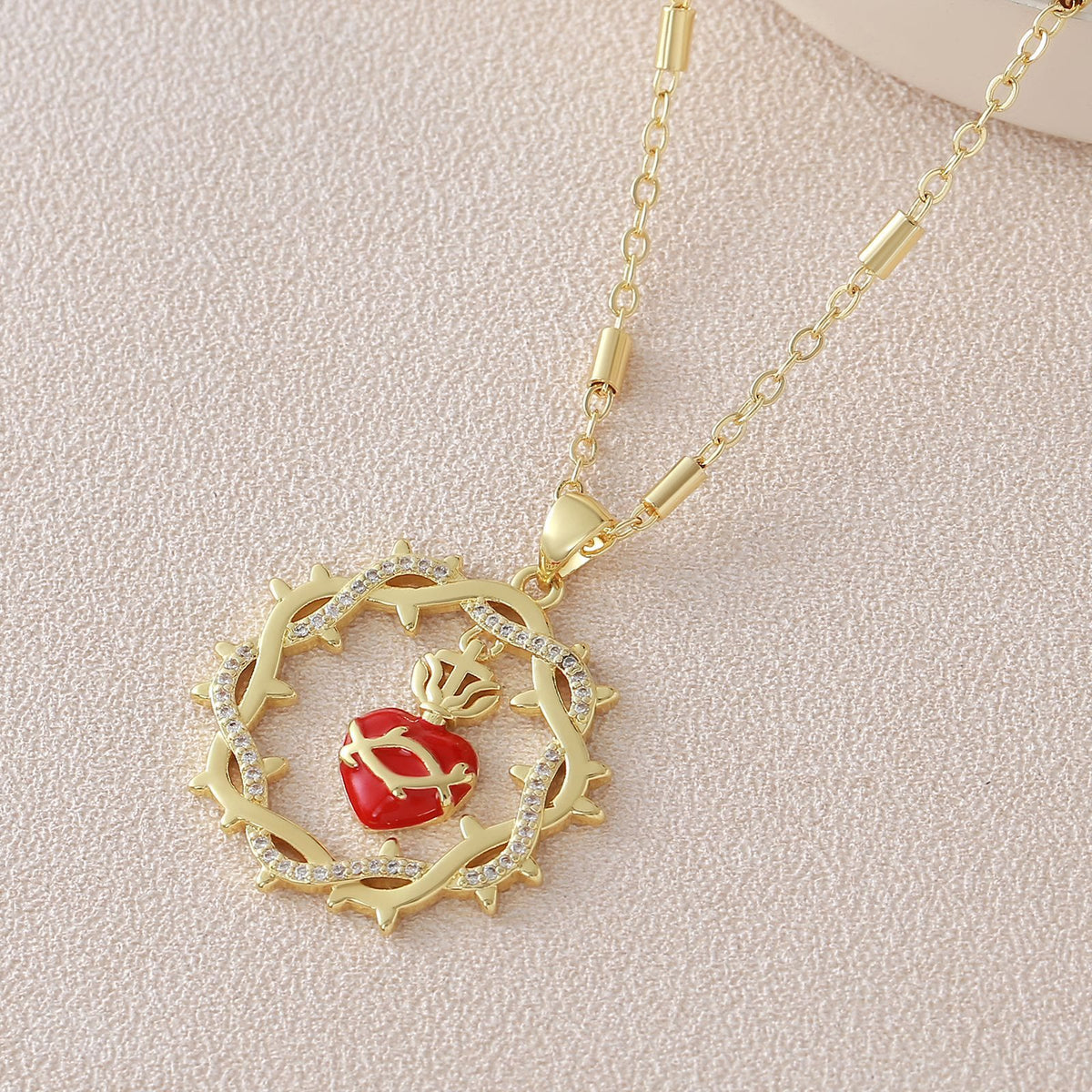 Thorn-Wreathed Sacred Heart Dual-Tone Necklace
