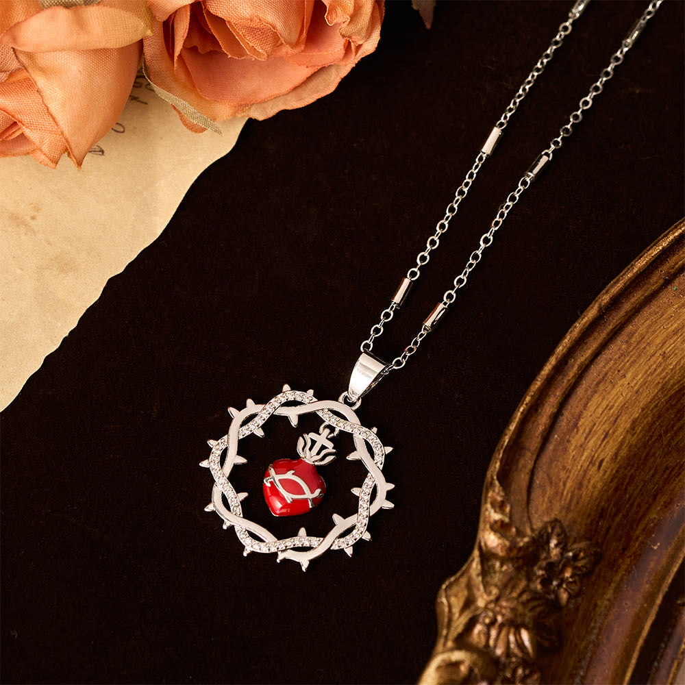 Thorn-Wreathed Sacred Heart Dual-Tone Necklace