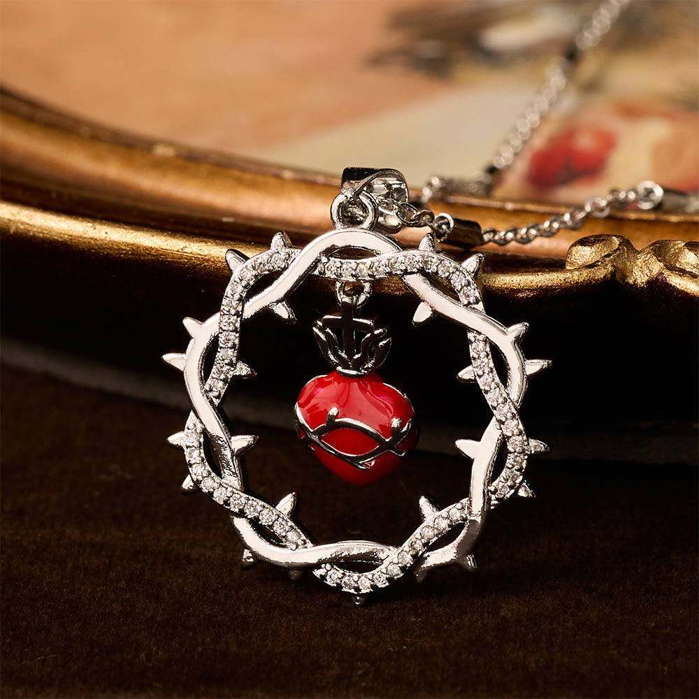 Thorn-Wreathed Sacred Heart Dual-Tone Necklace