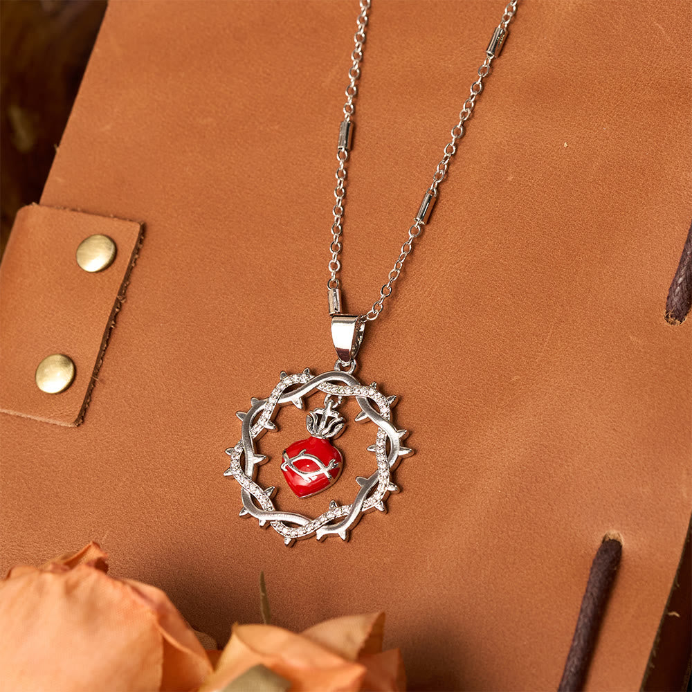 Thorn-Wreathed Sacred Heart Dual-Tone Necklace