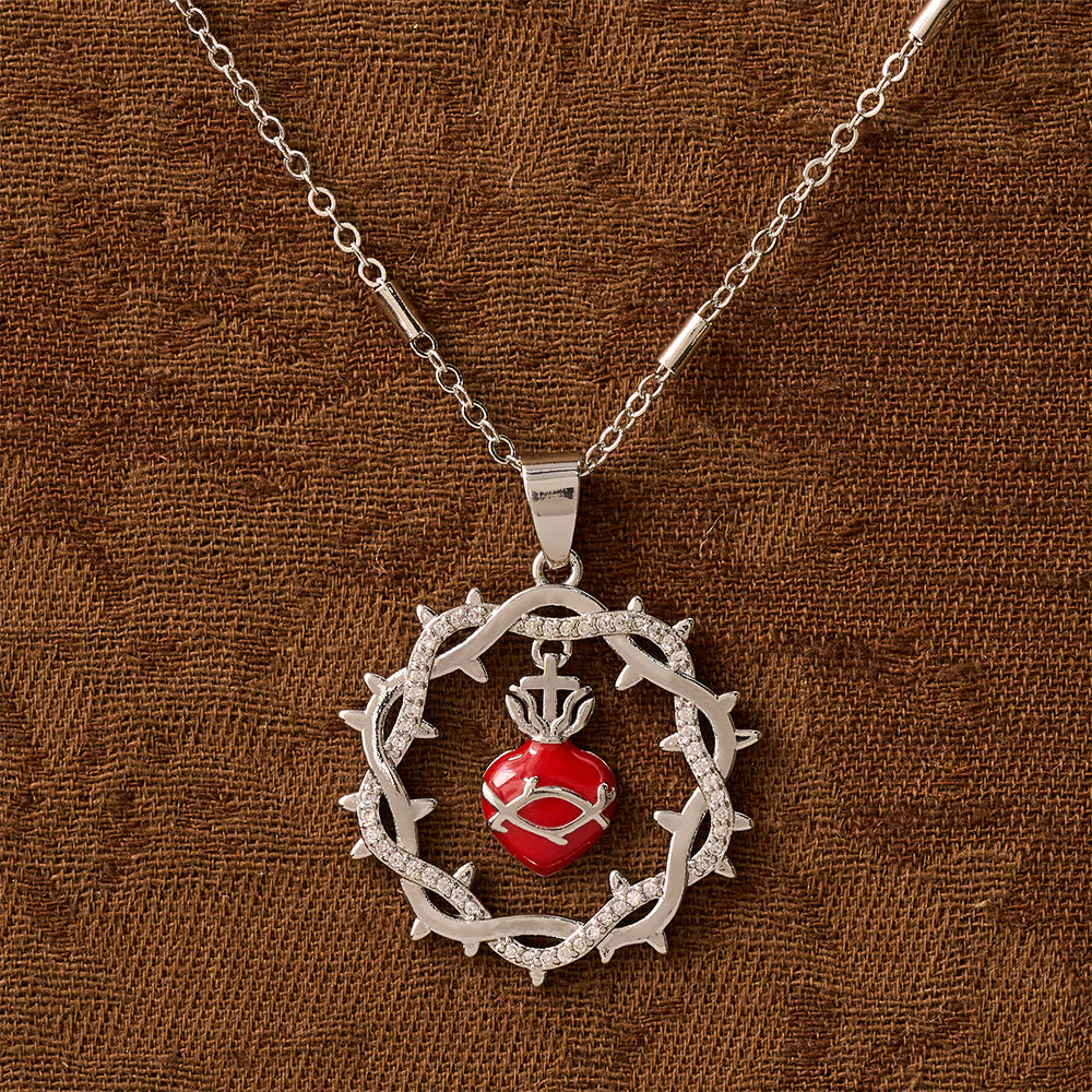Thorn-Wreathed Sacred Heart Dual-Tone Necklace