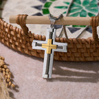 Three-Color Dual-Layer Twisted Steel Core Cross Necklace