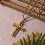 Three-Color Dual-Layer Twisted Steel Core Cross Necklace