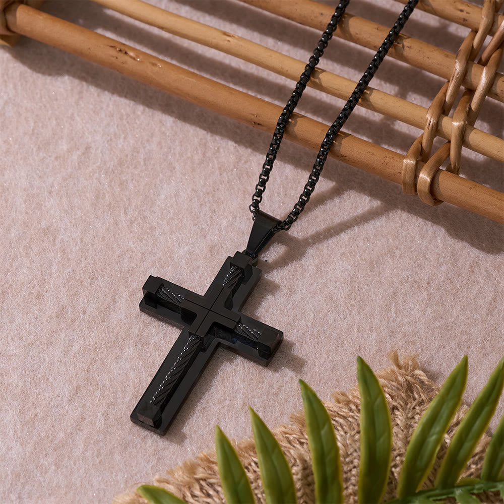 Three-Color Dual-Layer Twisted Steel Core Cross Necklace