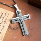 Three-Color Dual-Layer Twisted Steel Core Cross Necklace