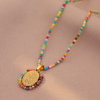 Beaded Border Our Lady Medal Necklace