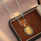 Beaded Border Our Lady Medal Necklace