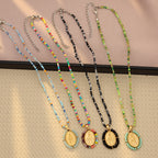 Beaded Border Our Lady Medal Necklace