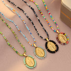 Beaded Border Our Lady Medal Necklace