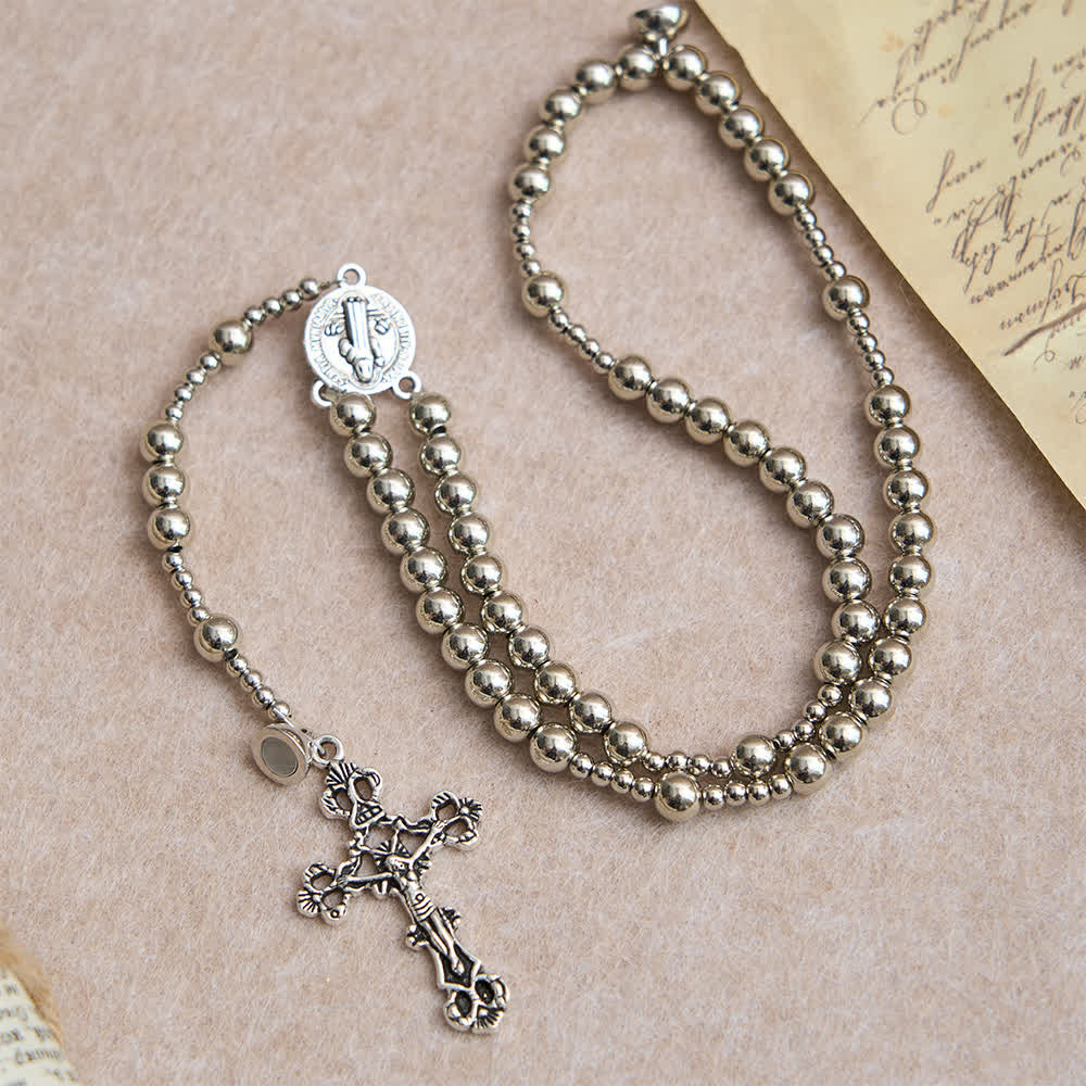 Sacred Silver Tone Magnetic Rosary Bracelet