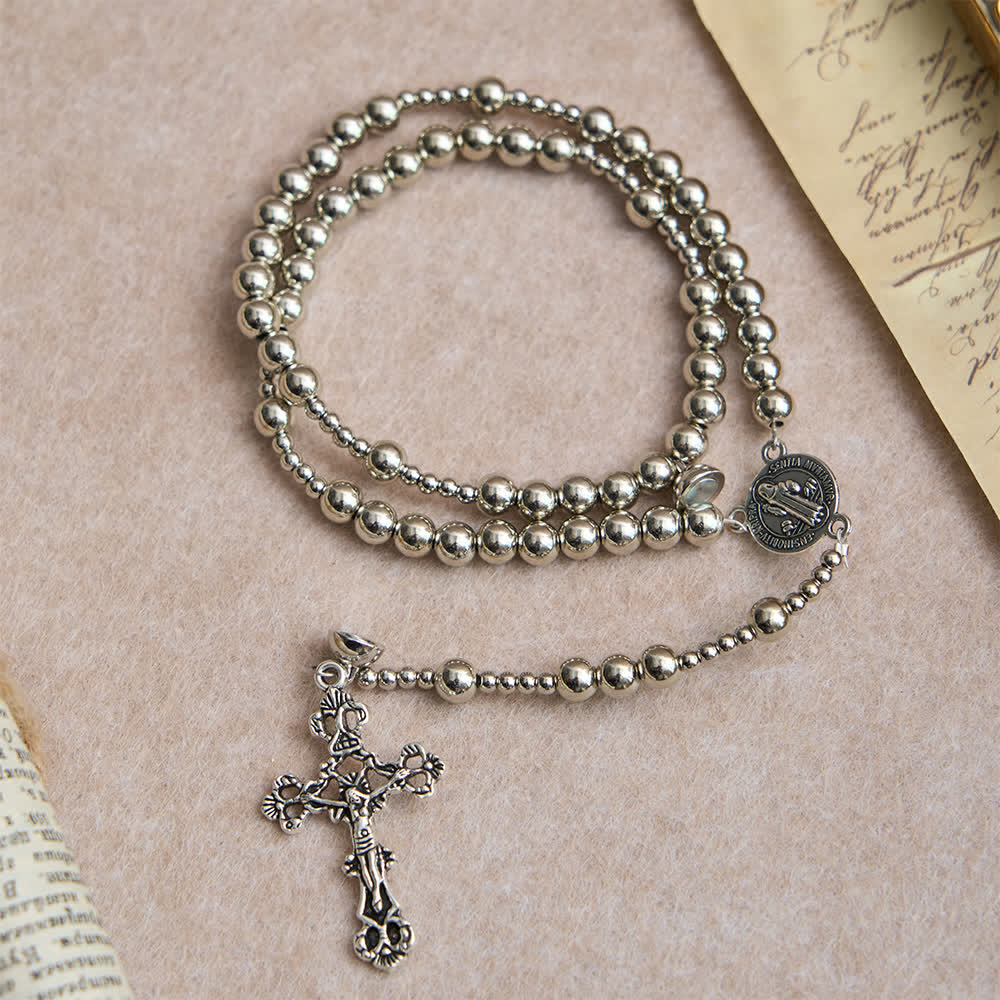 Sacred Silver Tone Magnetic Rosary Bracelet