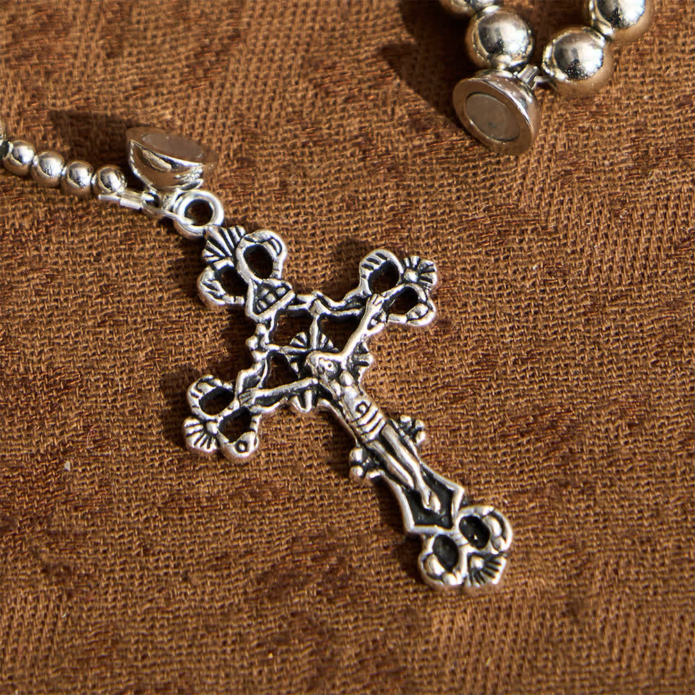 Sacred Silver Tone Magnetic Rosary Bracelet