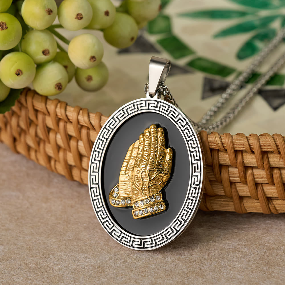 Oval Praying Hands CZ Statement Necklace