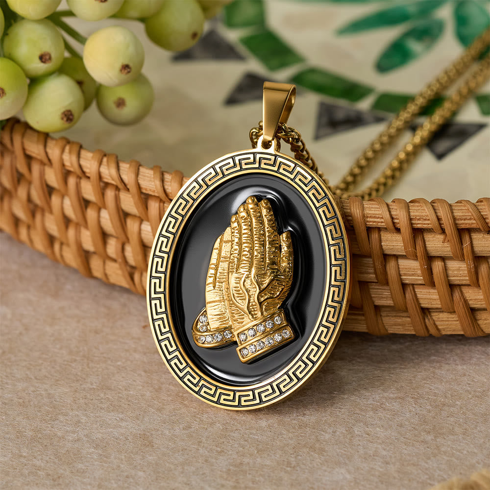 Oval Praying Hands CZ Statement Necklace
