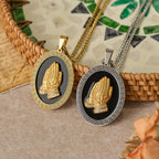 Oval Praying Hands CZ Statement Necklace