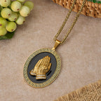 Oval Praying Hands CZ Statement Necklace