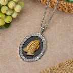 Oval Praying Hands CZ Statement Necklace