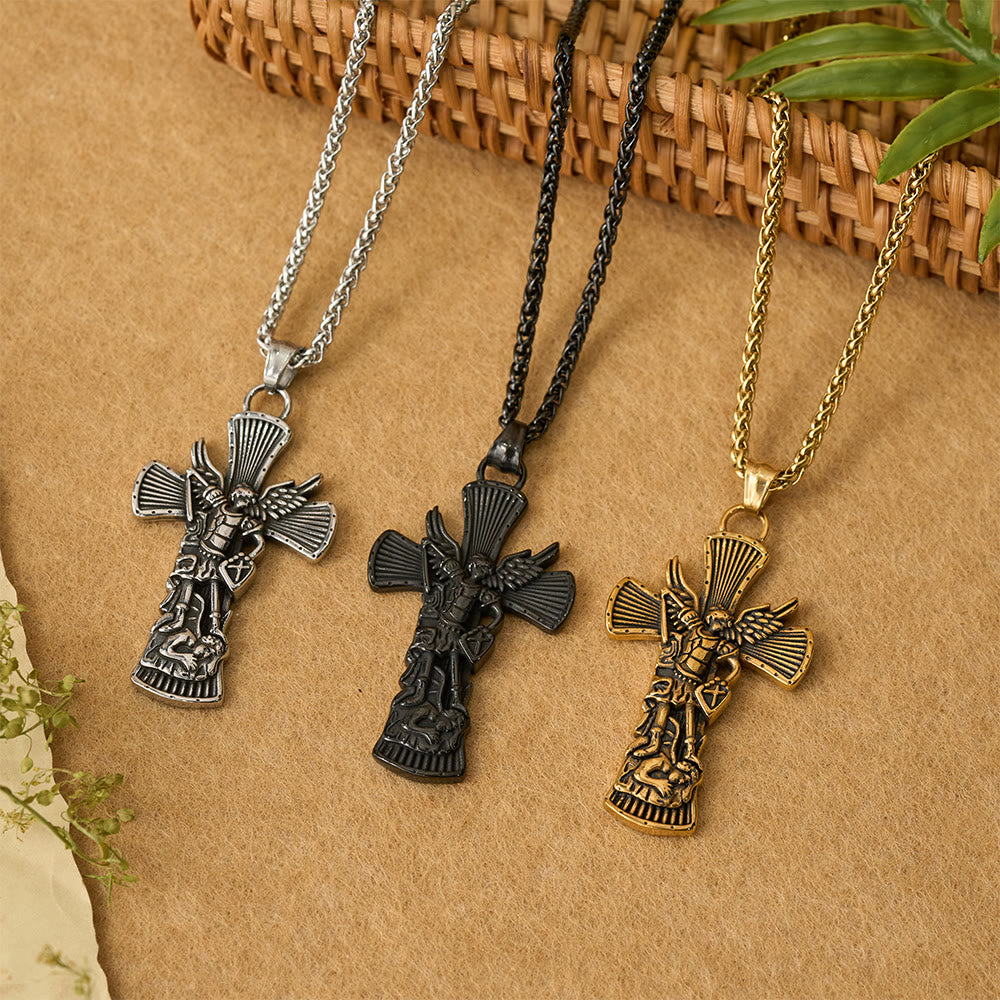St. Michael Archangel Defeating Satan Cross Pendant