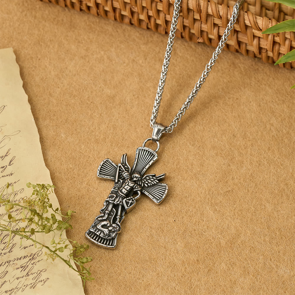 St. Michael Archangel Defeating Satan Cross Pendant