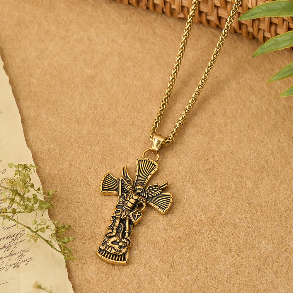 St. Michael Archangel Defeating Satan Cross Pendant