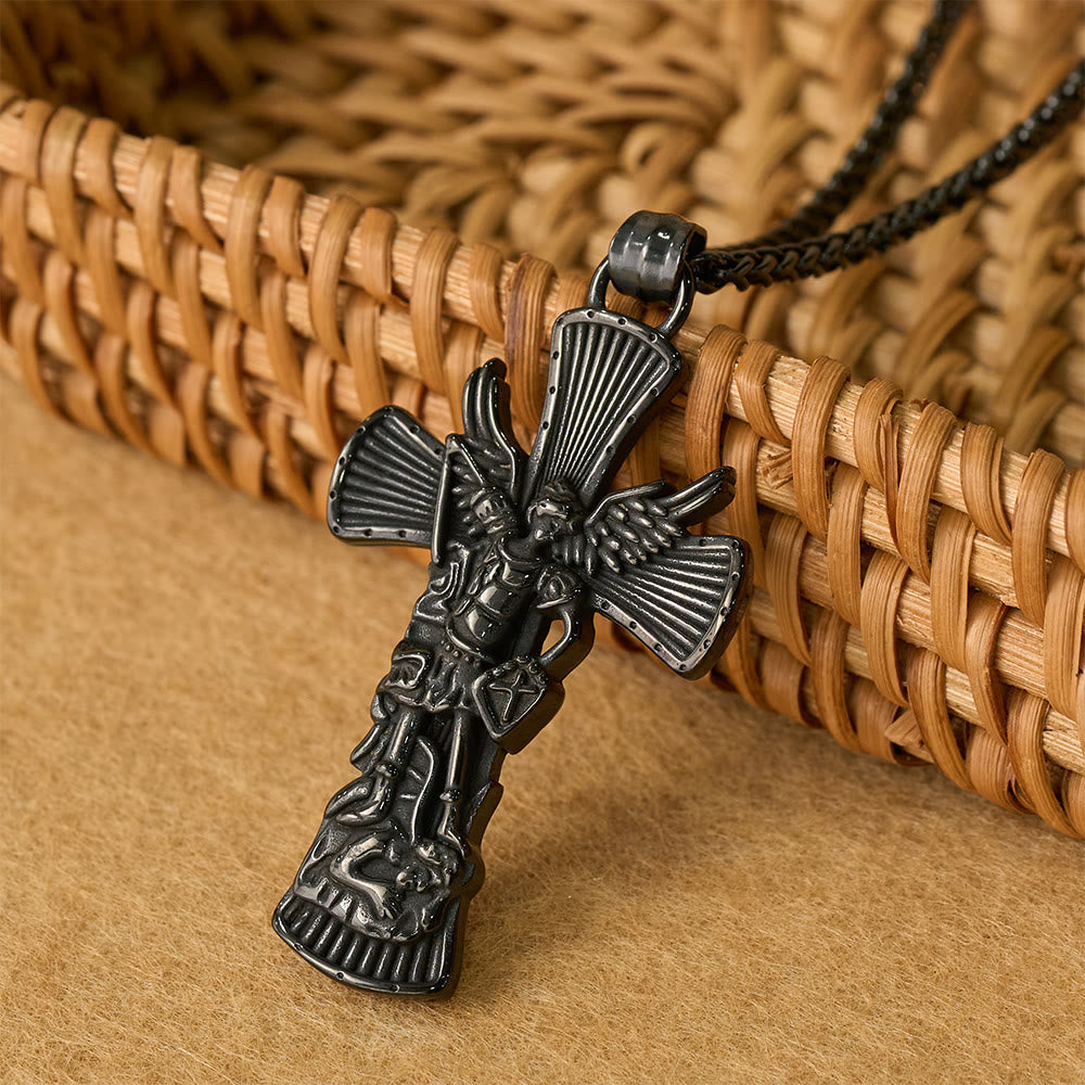 St. Michael Archangel Defeating Satan Cross Pendant