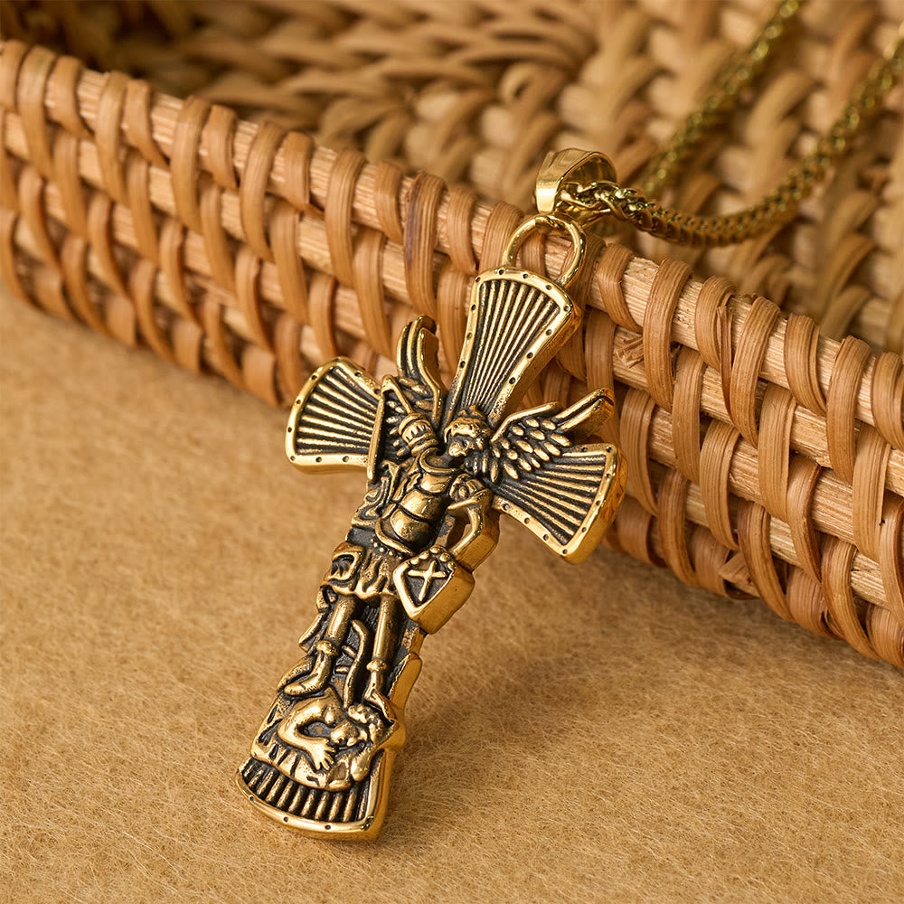 St. Michael Archangel Defeating Satan Cross Pendant