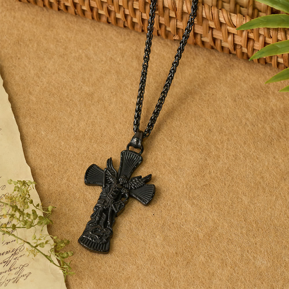 St. Michael Archangel Defeating Satan Cross Pendant