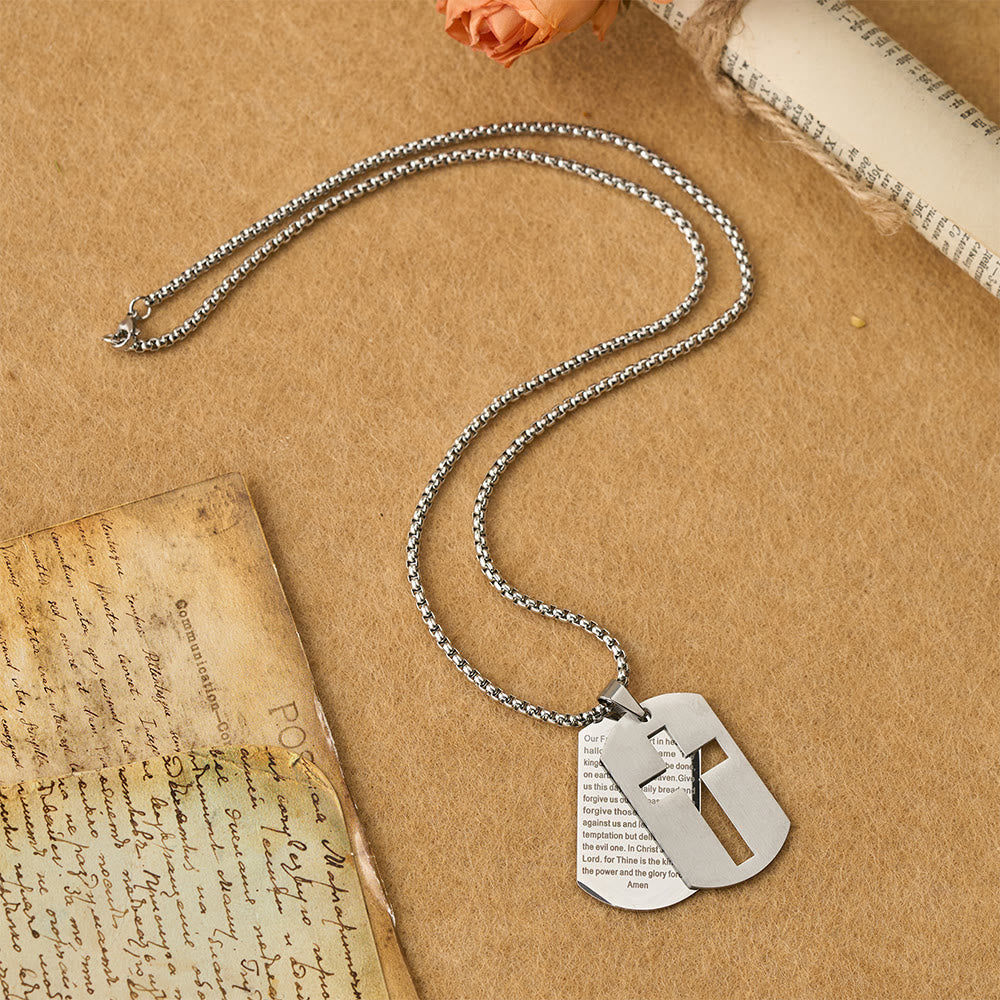 The Lord's Prayer Cross Dog Tag Pendant Necklace