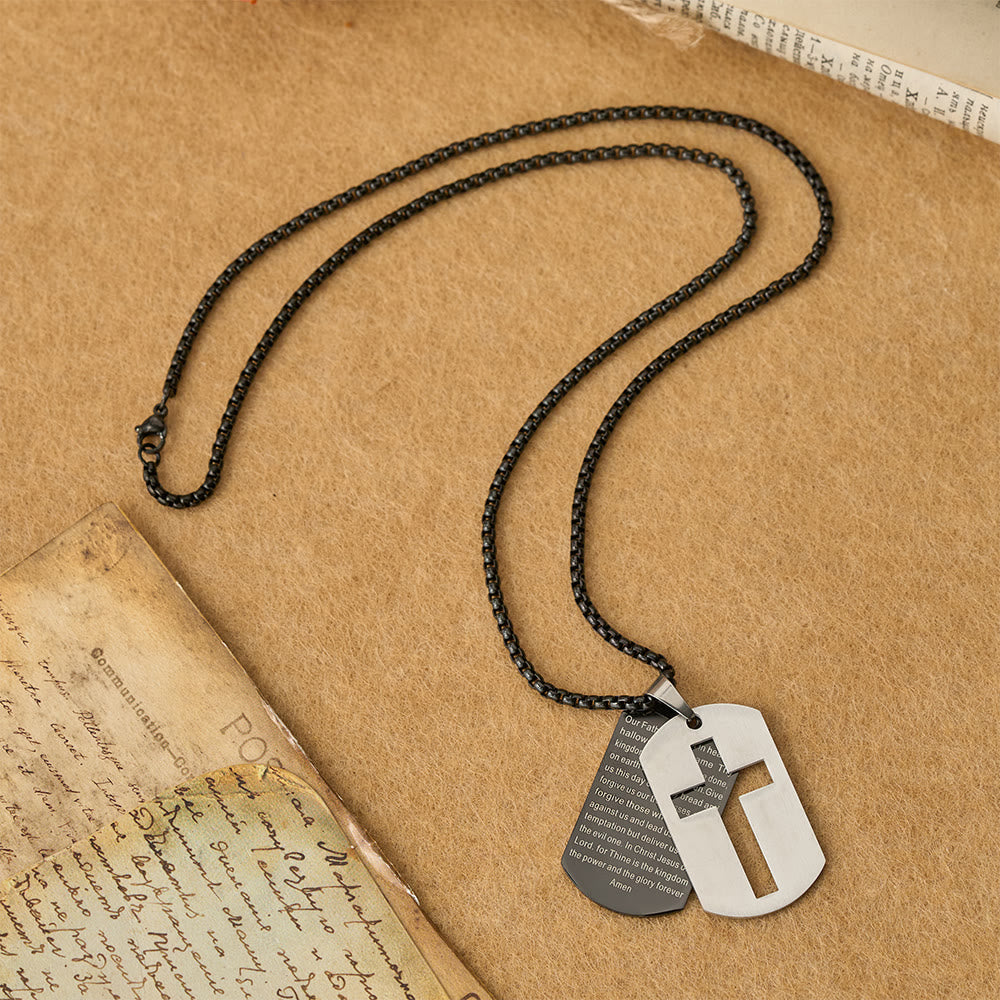 The Lord's Prayer Cross Dog Tag Pendant Necklace