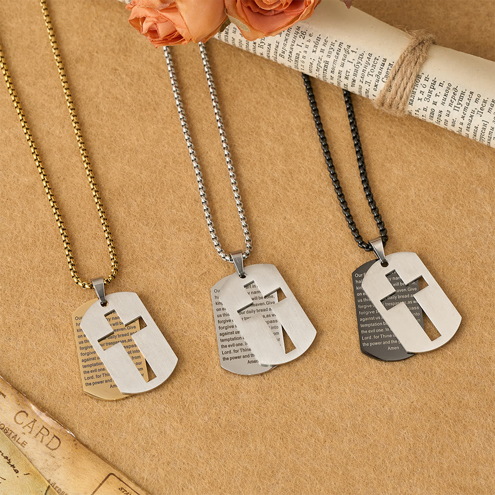 The Lord's Prayer Cross Dog Tag Pendant Necklace