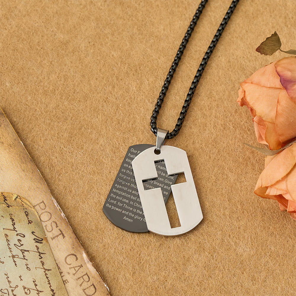 The Lord's Prayer Cross Dog Tag Pendant Necklace