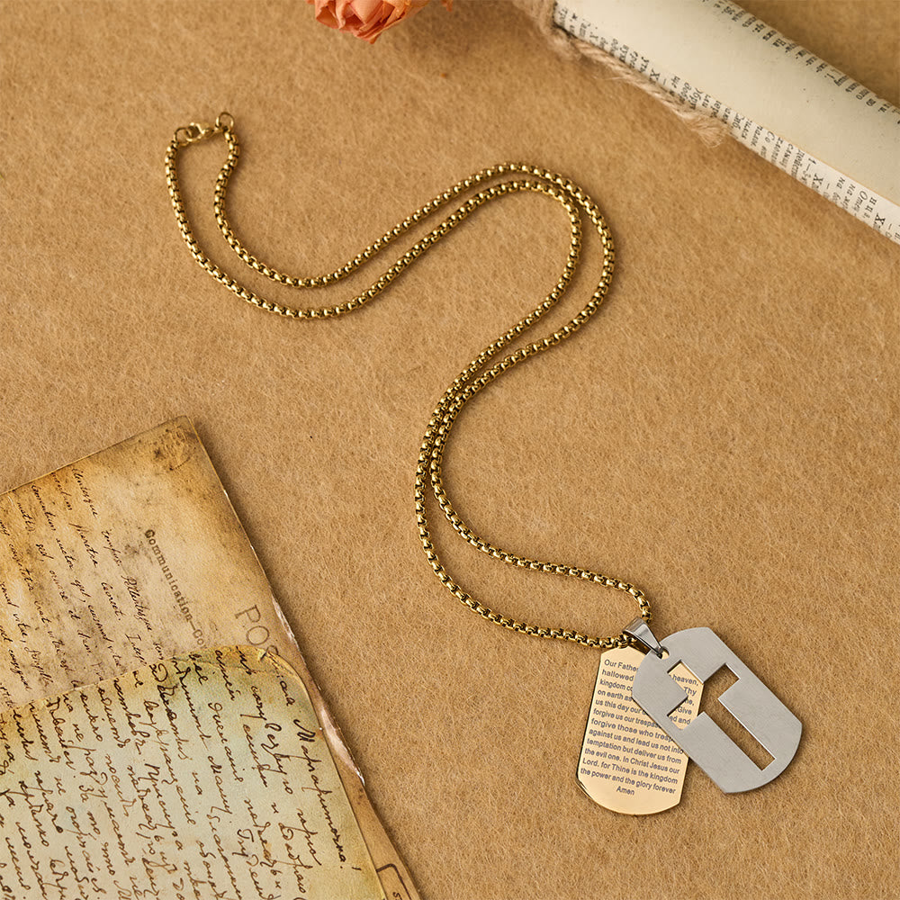 The Lord's Prayer Cross Dog Tag Pendant Necklace