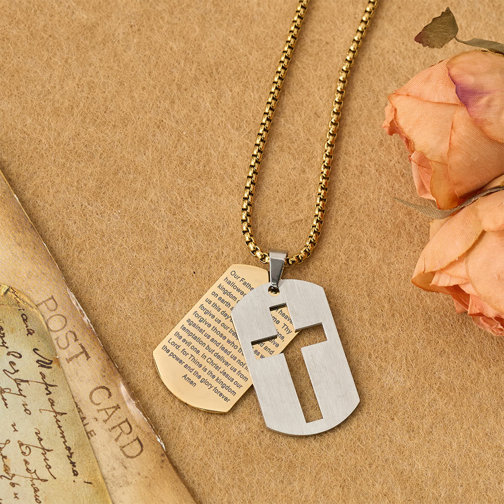 The Lord's Prayer Cross Dog Tag Pendant Necklace