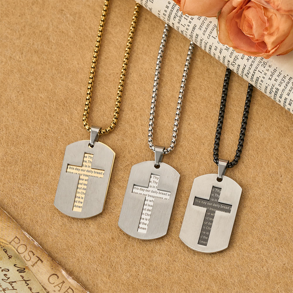 The Lord's Prayer Cross Dog Tag Pendant Necklace
