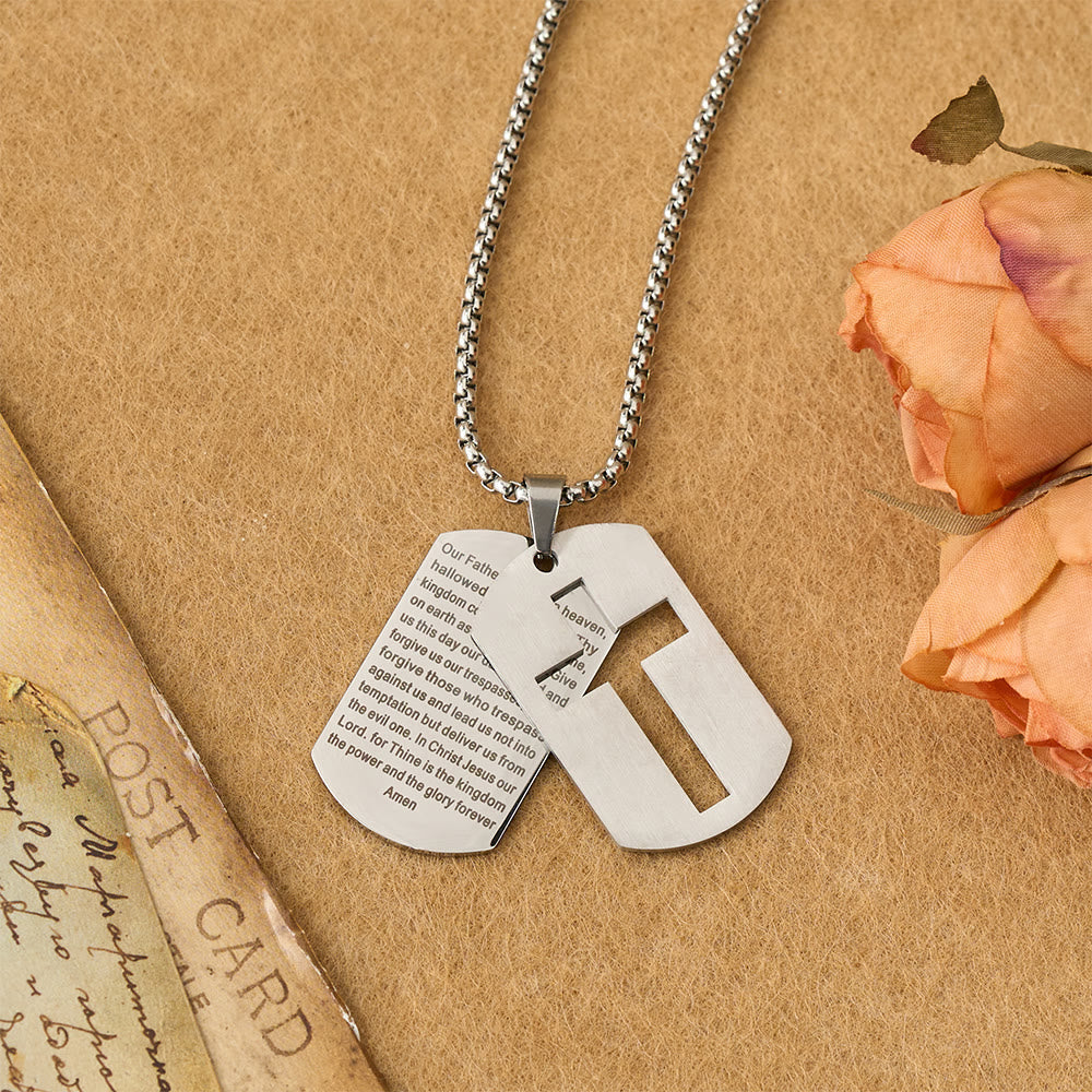 The Lord's Prayer Cross Dog Tag Pendant Necklace