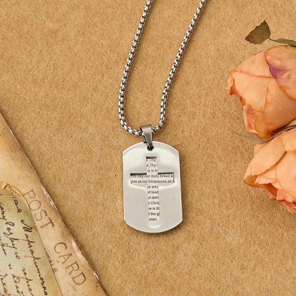 The Lord's Prayer Cross Dog Tag Pendant Necklace