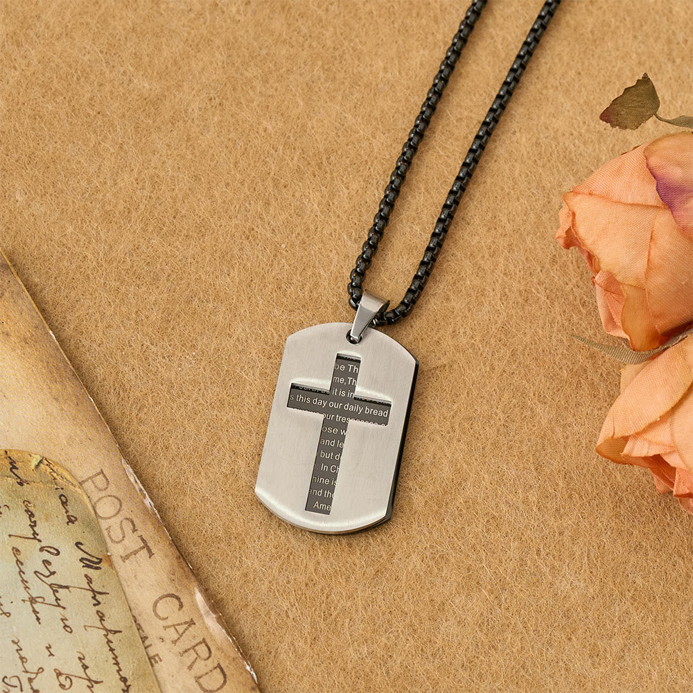 The Lord's Prayer Cross Dog Tag Pendant Necklace