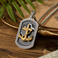 Anchor Cross Greek Key Dog Tag Pendant Necklace