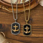 Anchor Cross Greek Key Dog Tag Pendant Necklace