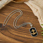 Anchor Cross Greek Key Dog Tag Pendant Necklace