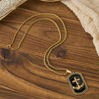 Anchor Cross Greek Key Dog Tag Pendant Necklace