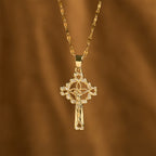 CZ-Encrusted Crucifix Key Pendant Necklace