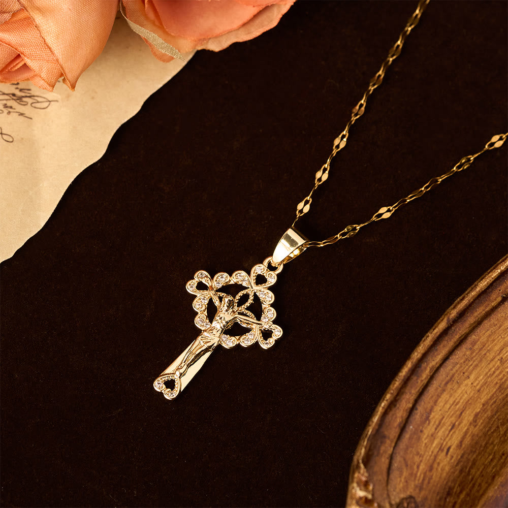 CZ-Encrusted Crucifix Key Pendant Necklace