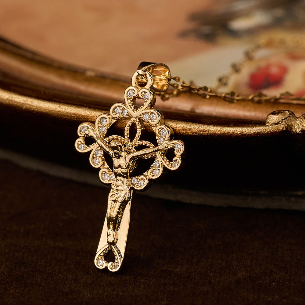 CZ-Encrusted Crucifix Key Pendant Necklace