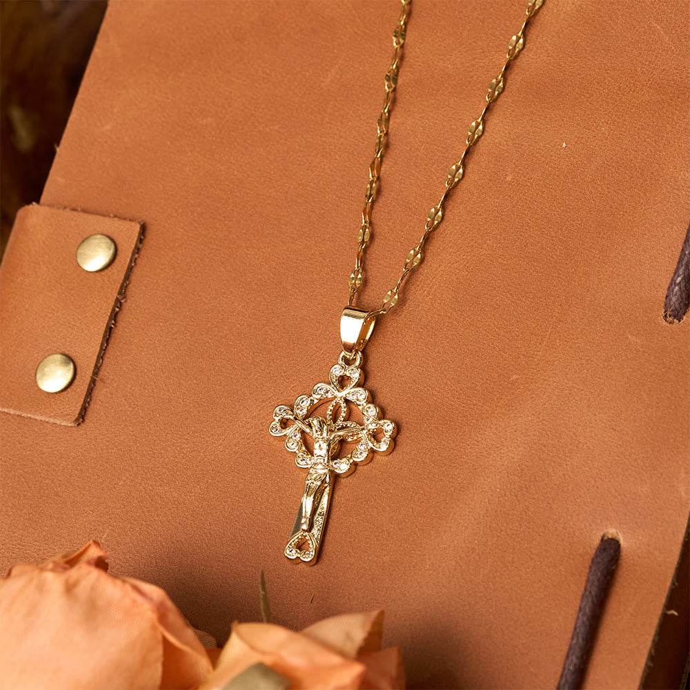 CZ-Encrusted Crucifix Key Pendant Necklace