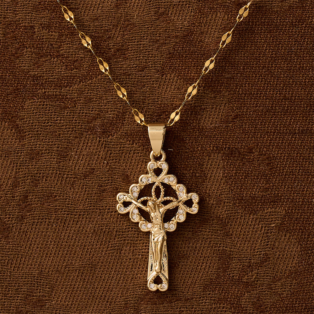 CZ-Encrusted Crucifix Key Pendant Necklace