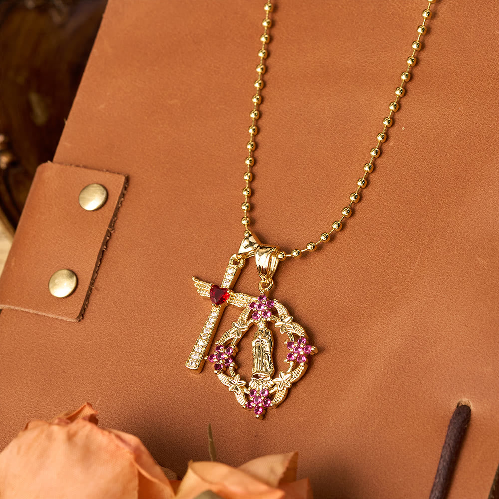 Ornate Our Lady & Winged Cross Faith Necklace Set