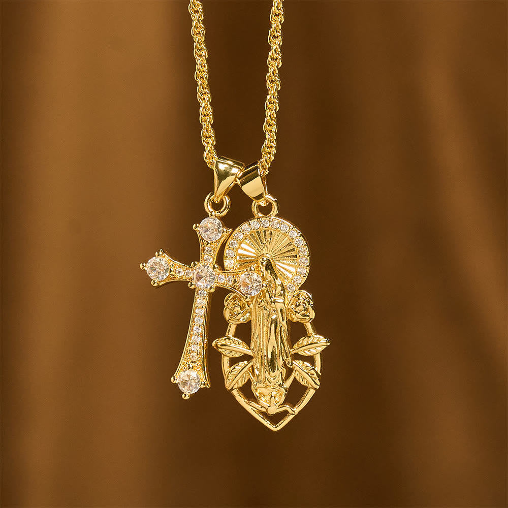 Ornate Our Lady & Winged Cross Faith Necklace Set