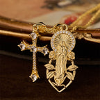 Ornate Our Lady & Winged Cross Faith Necklace Set